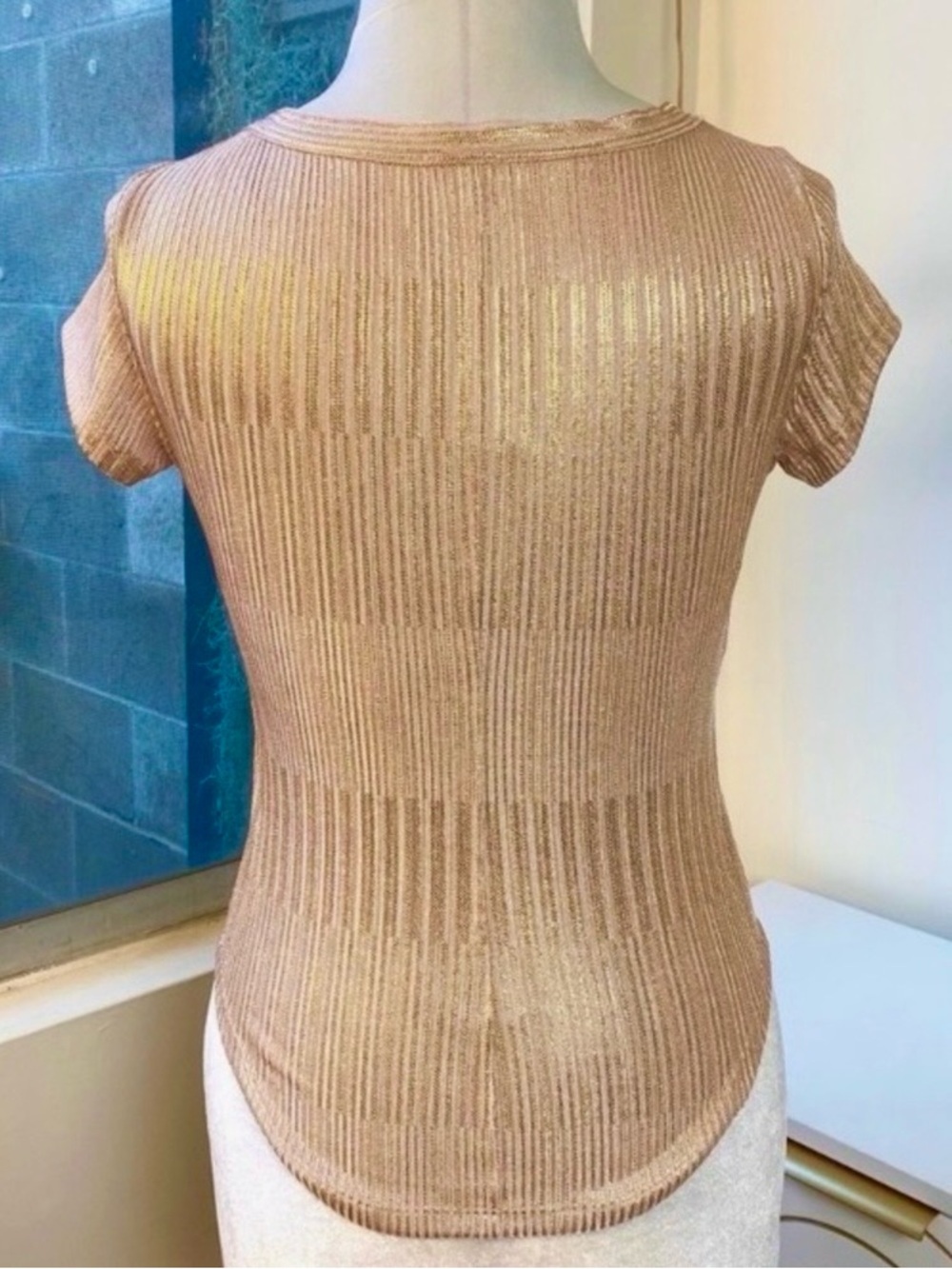 NEW Anthropologie The Andie Shine Ribbed Henley Top, Size XS - Picture 5 of 9